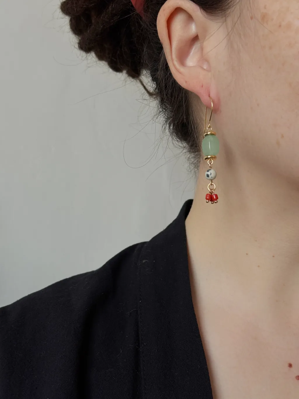 Серьги с авантюрином и кораллом