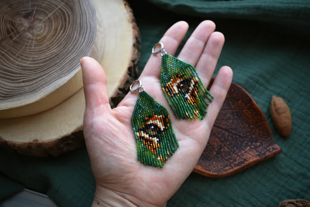 Серьги "Джунгли" из бисера