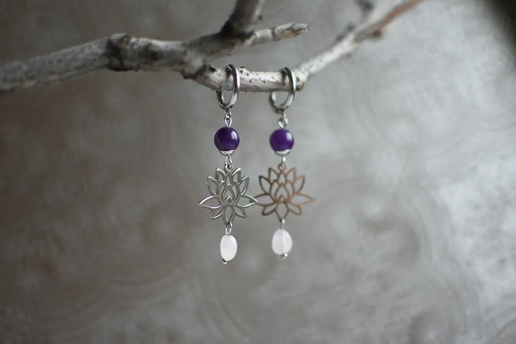 Серьги "Лотос" с кварцем