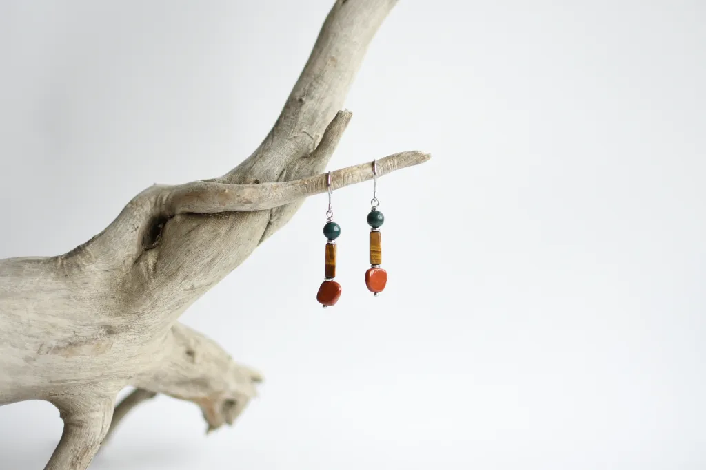 Серьги с тигровы глазом и яшмой