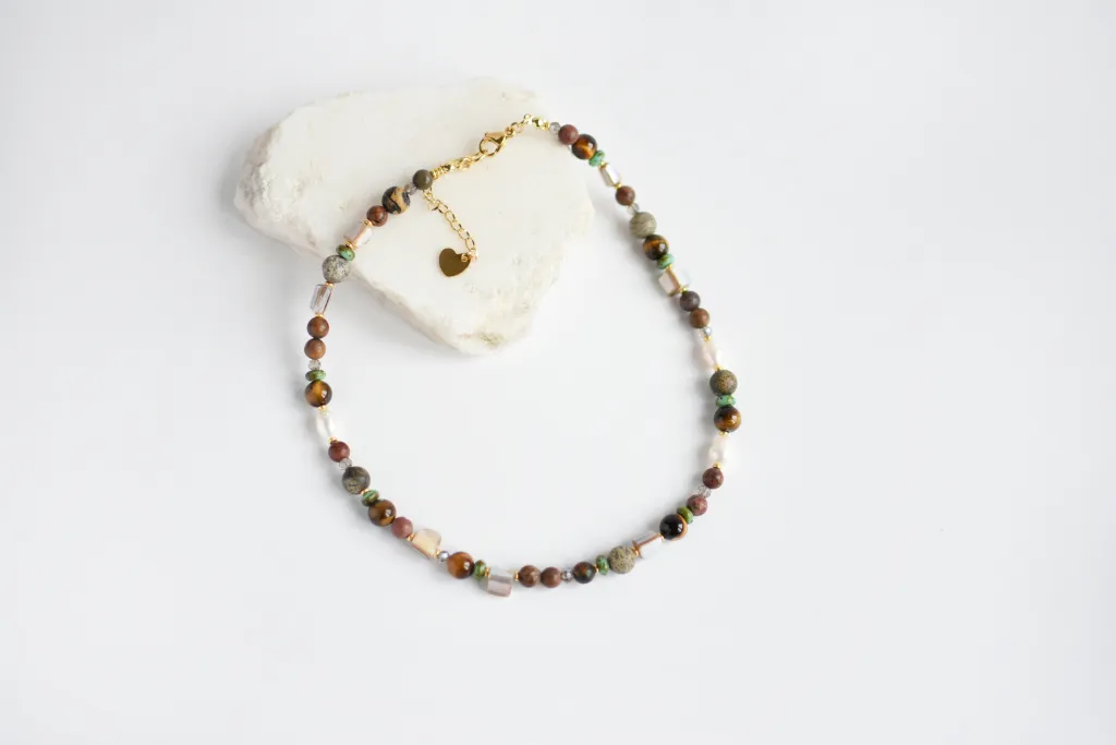 Бусы с тигровым глазом, яшмой и перламутром