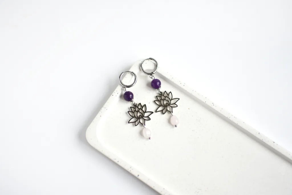 Серьги "Лотос" с кварцем