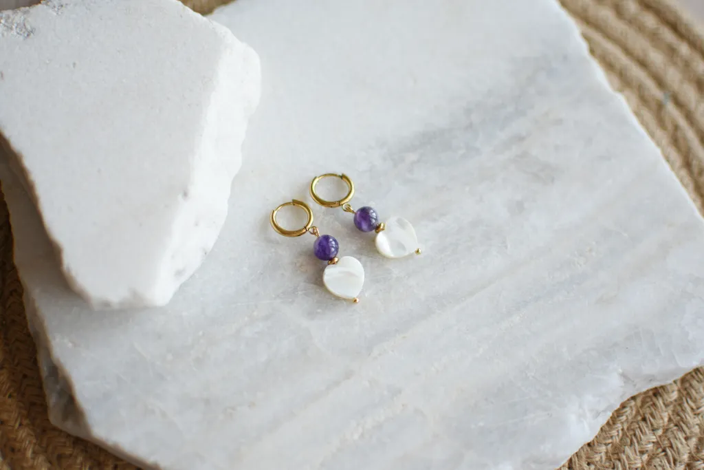 Серьги-сердечки с аметистом