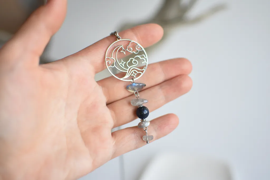 Кулон с лазуритом и лабрадором "Ночное небо"