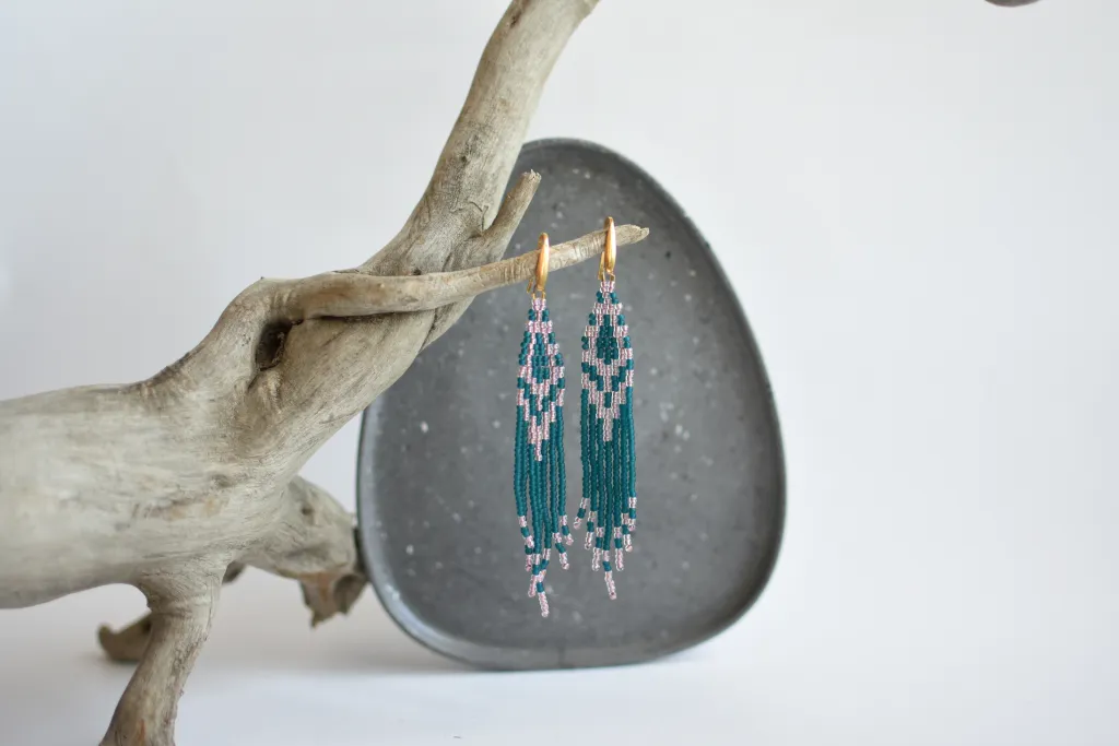 Сине-зелёные серьги из бисера