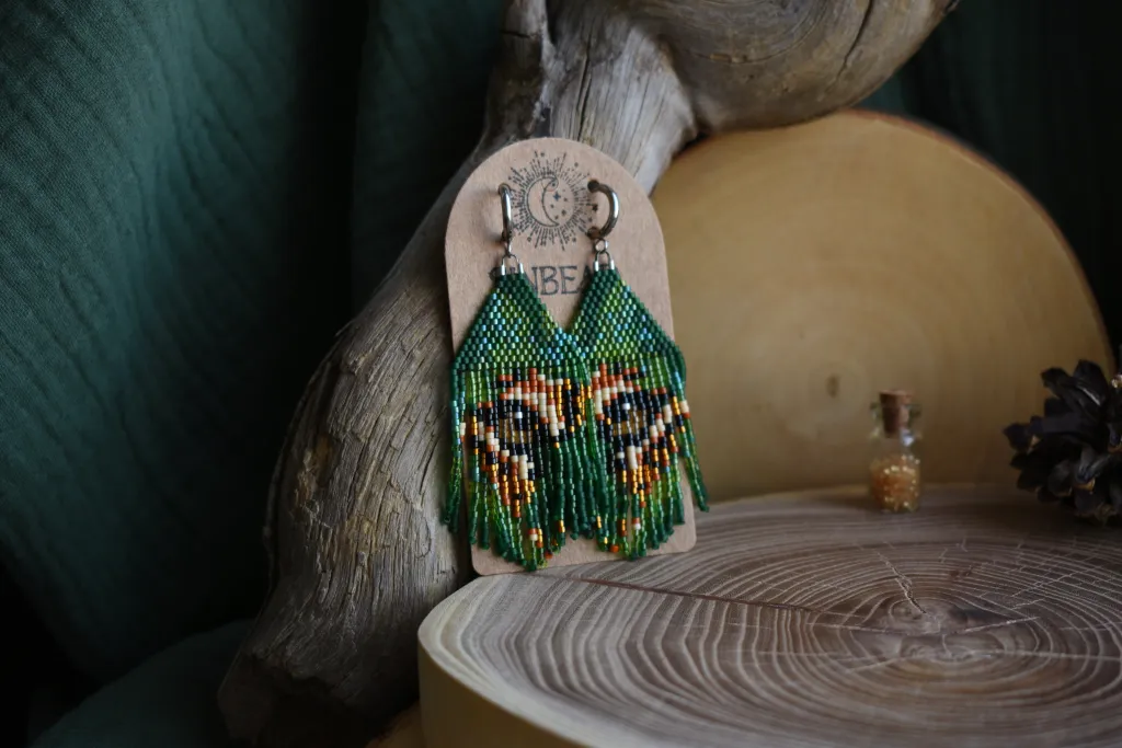 Серьги "Джунгли" из бисера