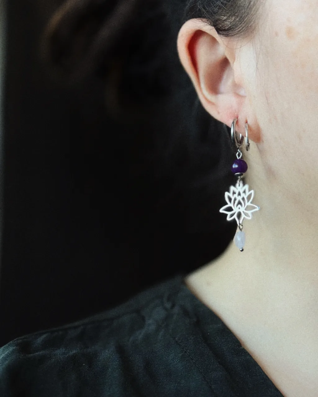 Серьги "Лотос" с кварцем