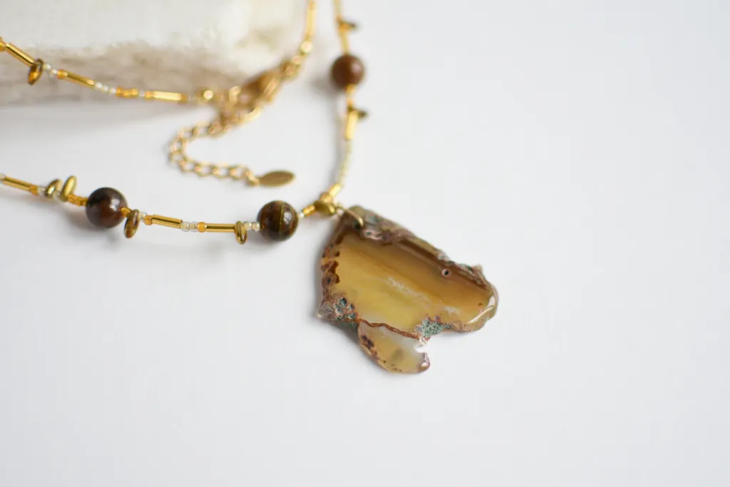 Кулон с агатом и тигровым глазом