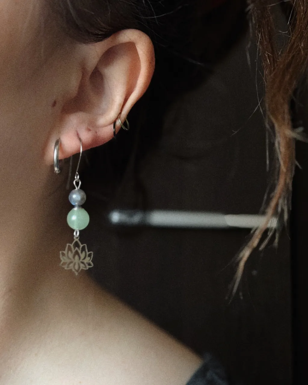 Серьги "Лотос" с авантюрином