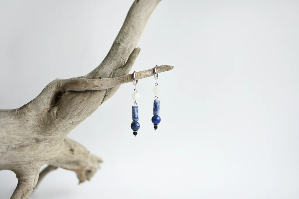 Синие серьги с натуральными камнями