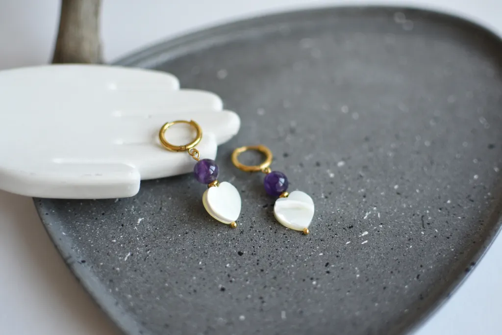 Серьги-сердечки с аметистом