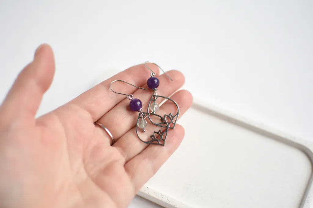 Серьги с флюоритом и кварцем