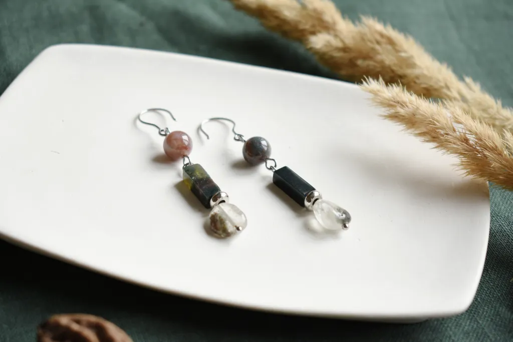 Серьги с агатом и кварцем