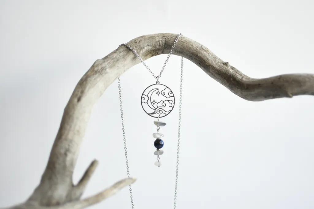 Кулон с лазуритом и лабрадором "Ночное небо"