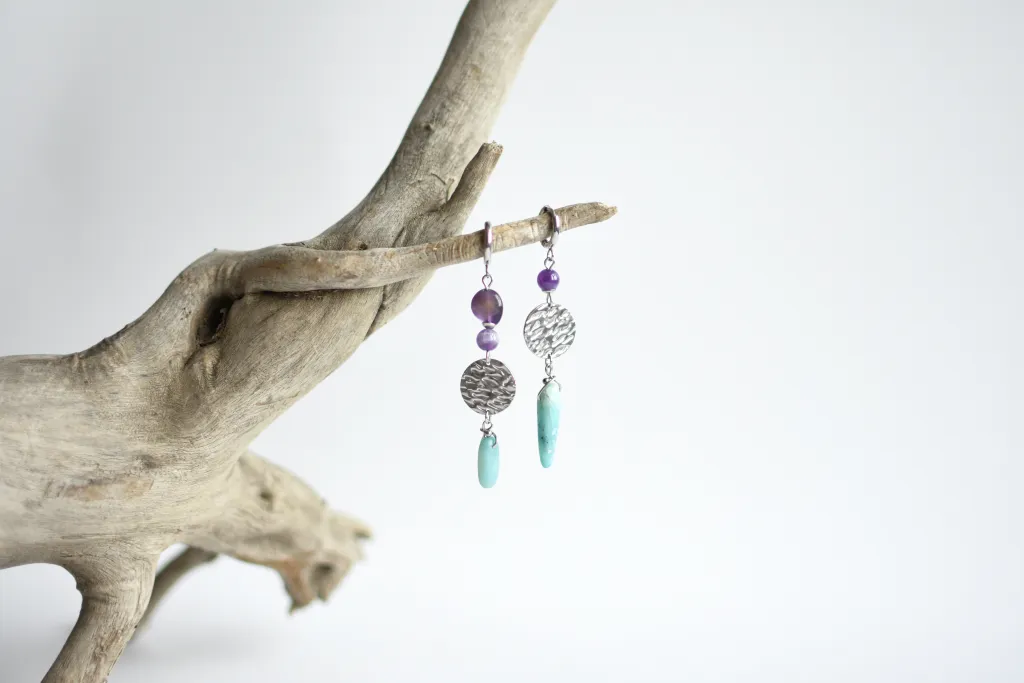 Серьги с амазонитом и аметистом