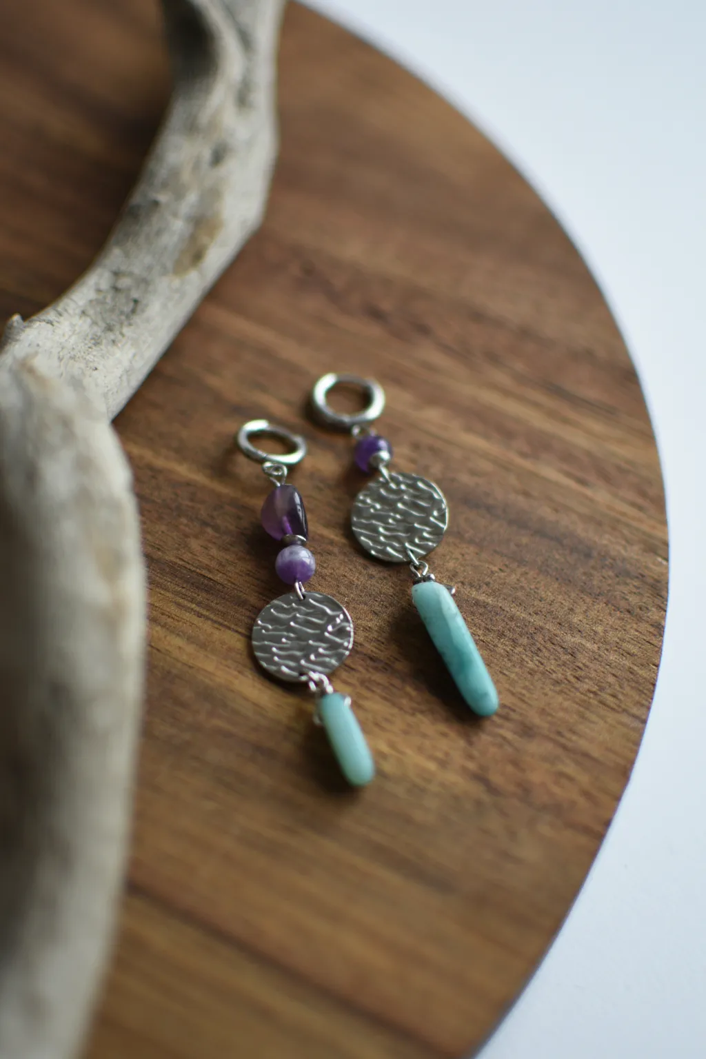 Серьги с амазонитом и аметистом