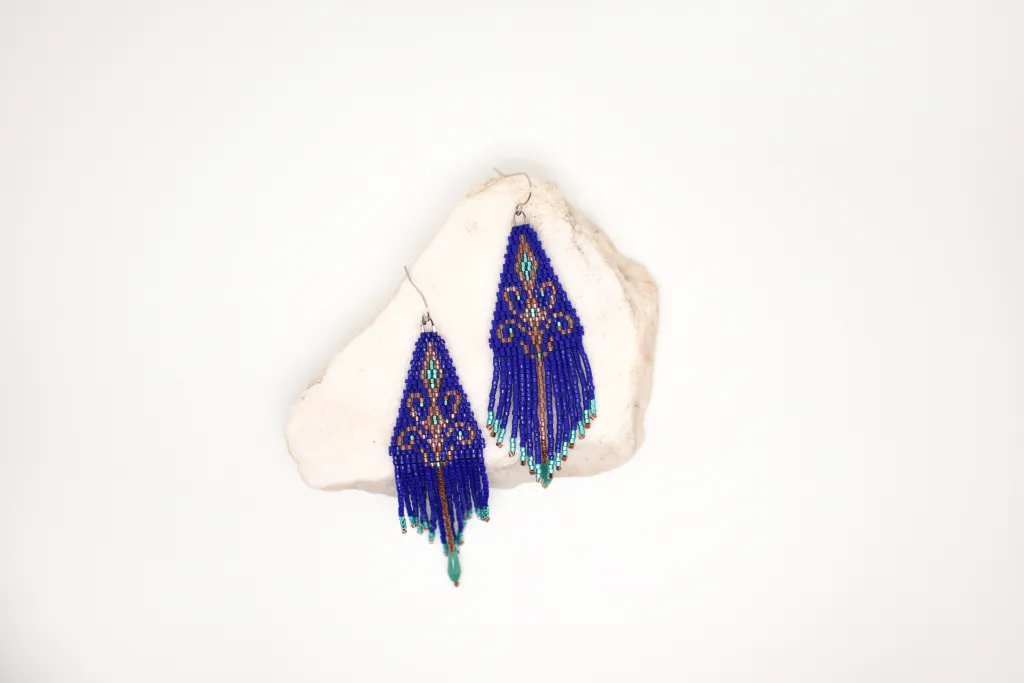 Синие серьги из бисера "Бирюзовый огонёк"