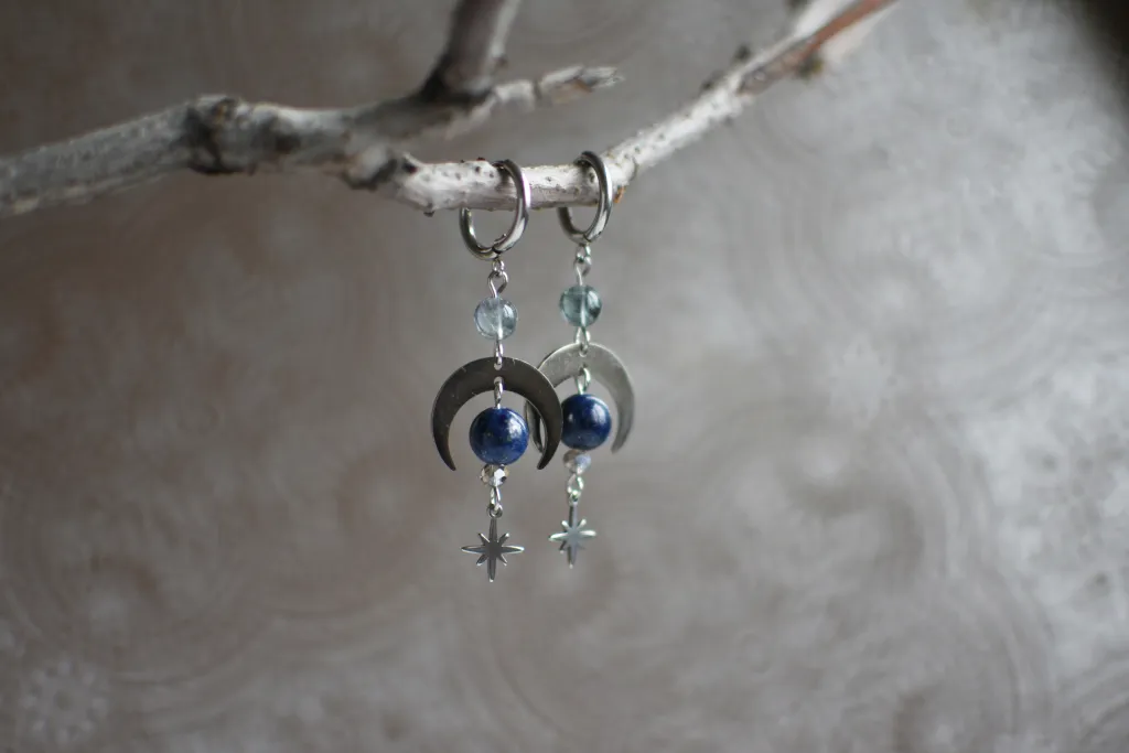 Серьги лунницы с лазуритом