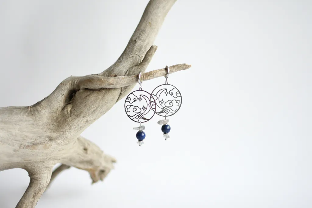 Серьги "Ночное небо" с натуральными камнями