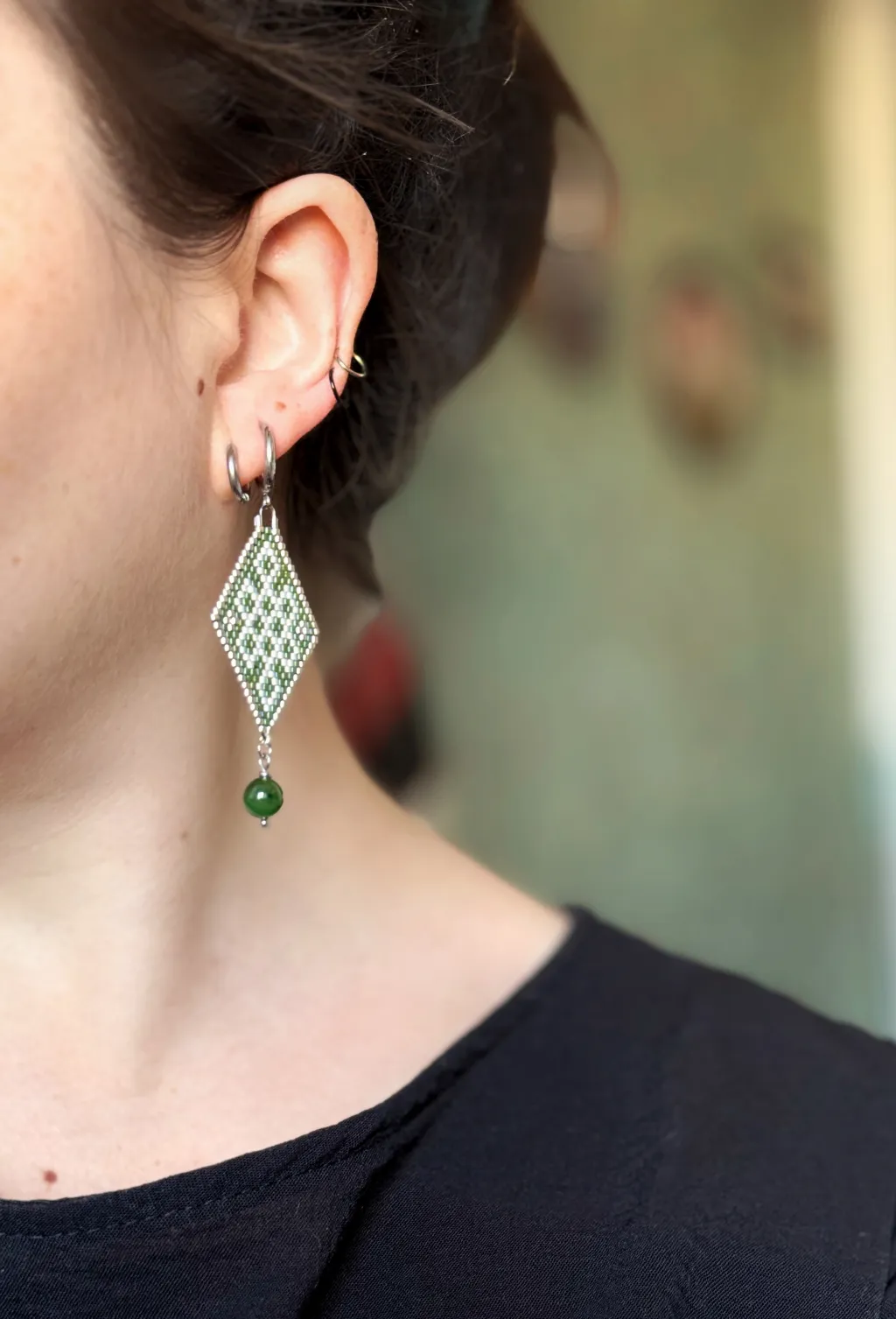 Серьги "Улзы" зелёные с нефритом