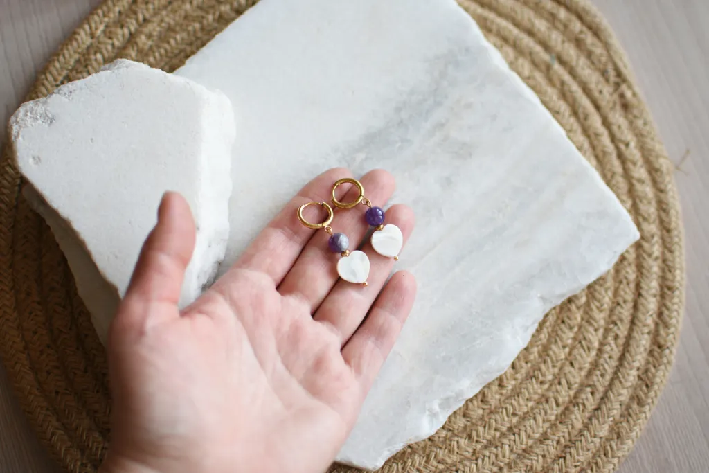 Серьги-сердечки с аметистом