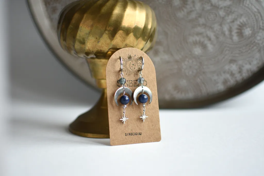 Серьги лунницы с лазуритом