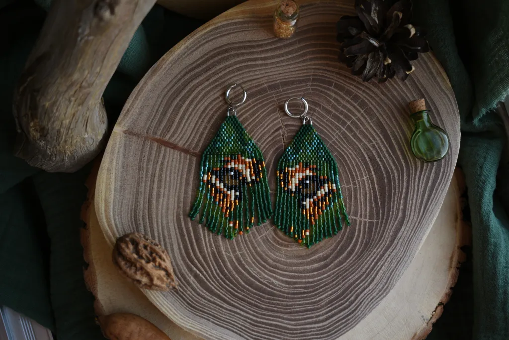 Серьги "Джунгли" из бисера