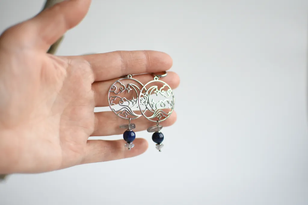 Серьги "Ночное небо" с натуральными камнями