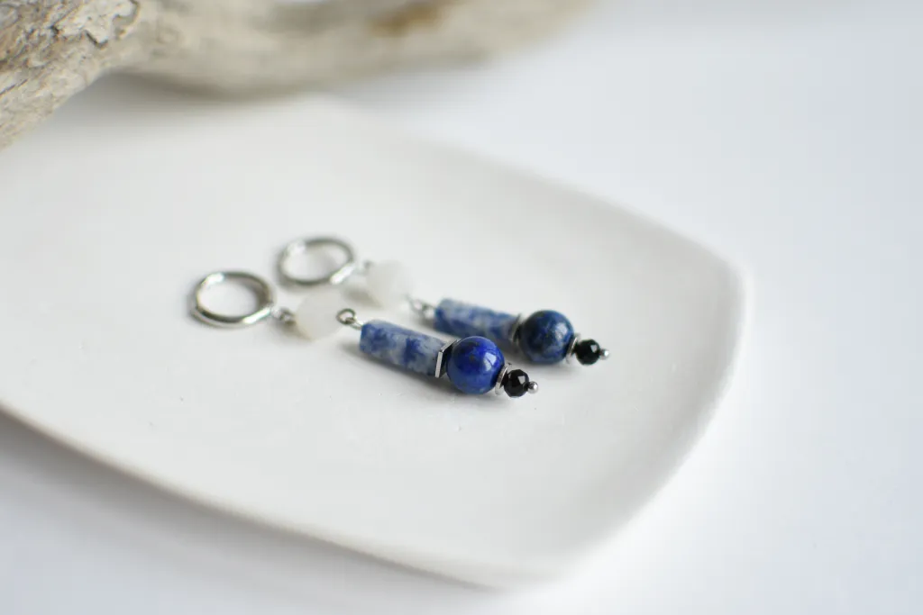 Синие серьги с натуральными камнями
