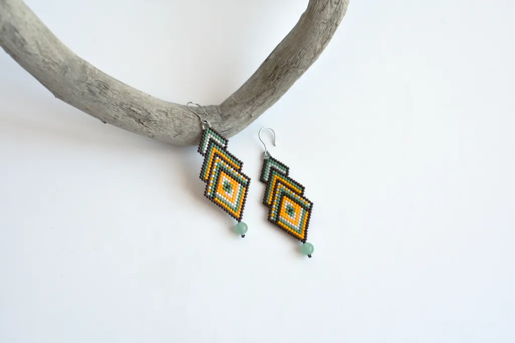 Бохо серьги из бисера с авантюрином