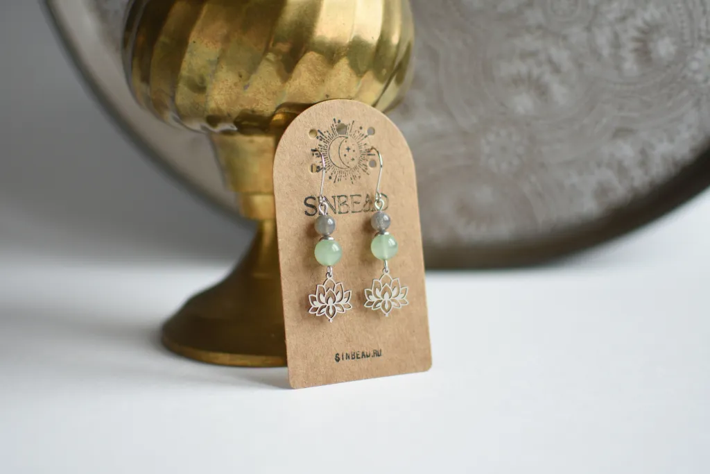 Серьги "Лотос" с авантюрином