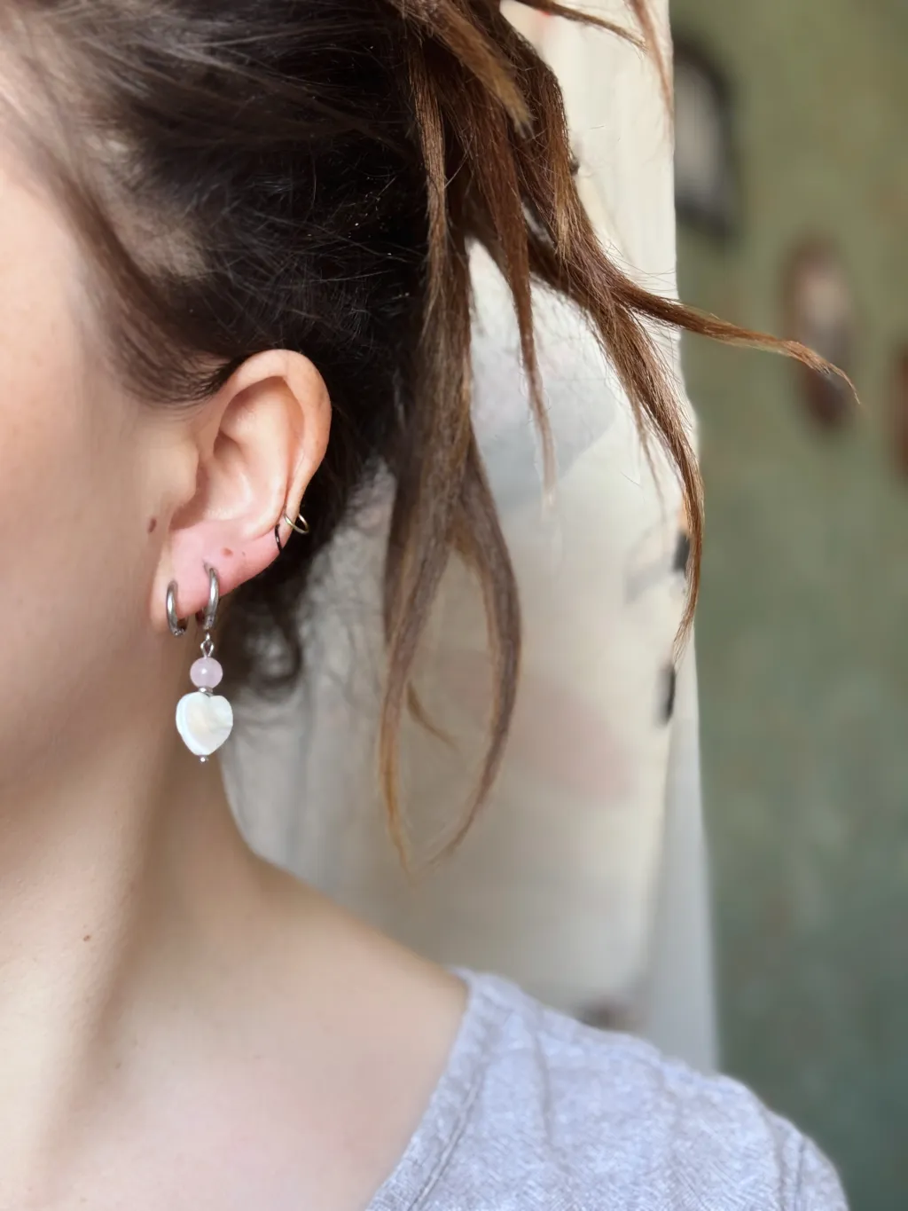 Серьги-сердечки с розовым кварцем