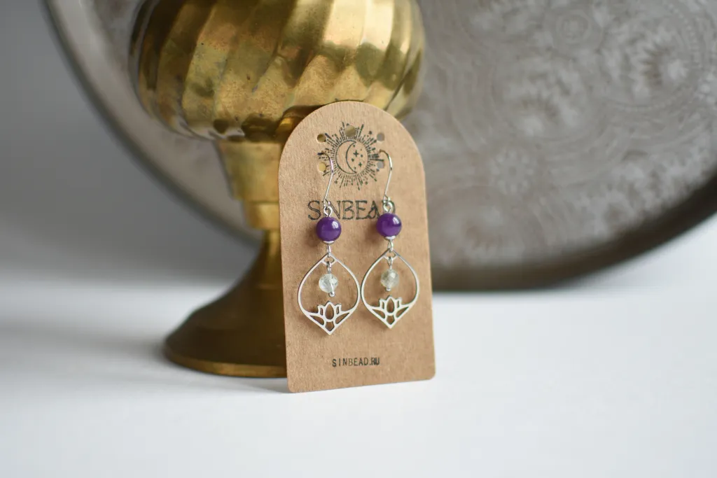 Серьги с флюоритом и кварцем