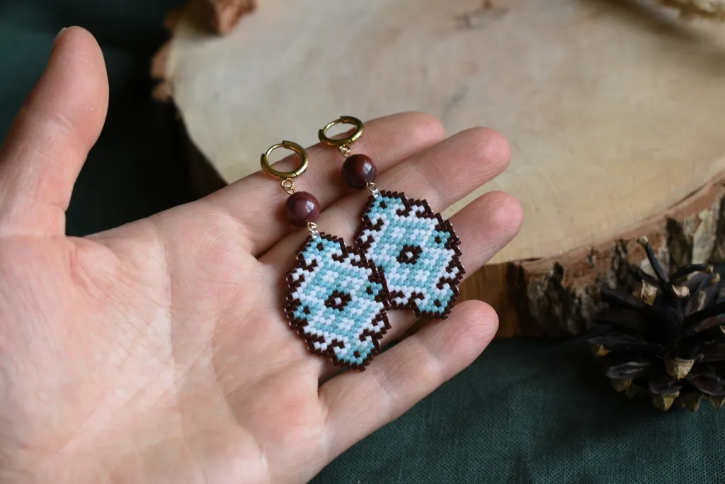 Серьги из бисера с оранментом