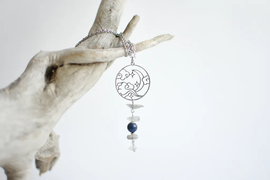 Кулон с лазуритом и лабрадором "Ночное небо"