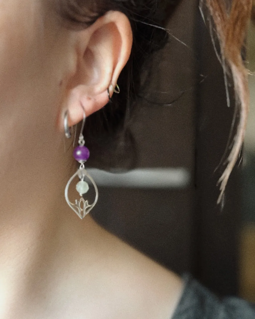 Серьги с флюоритом и кварцем