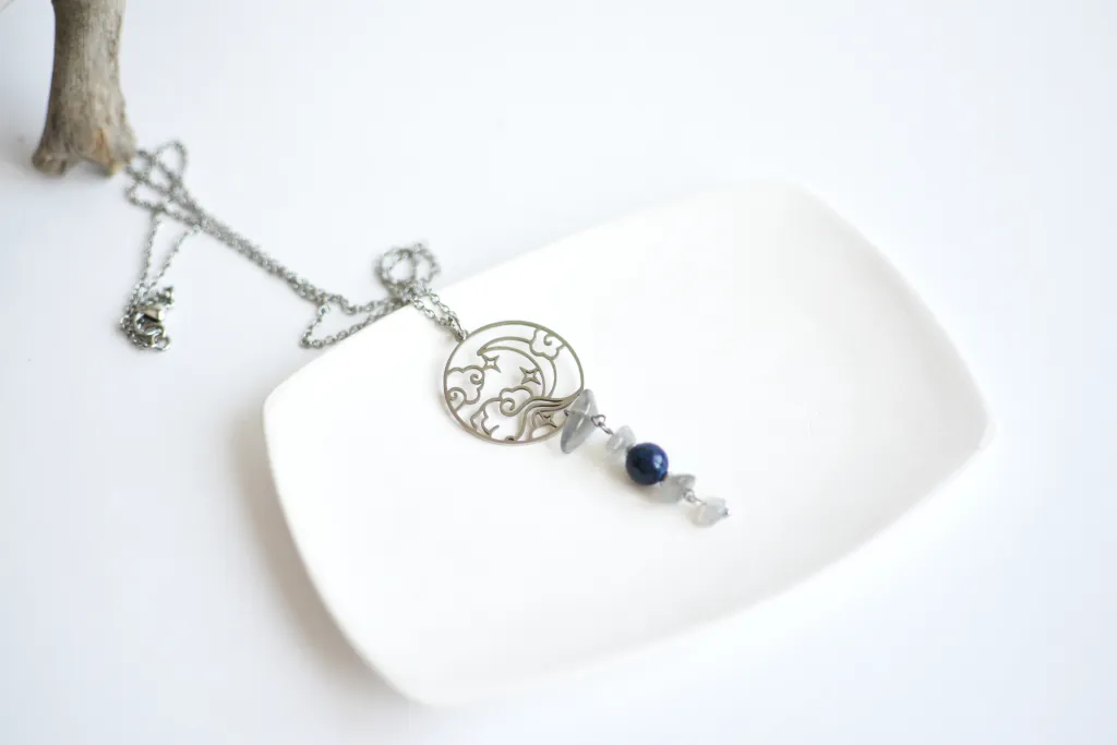 Кулон с лазуритом и лабрадором "Ночное небо"