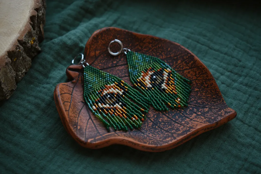 Серьги "Джунгли" из бисера