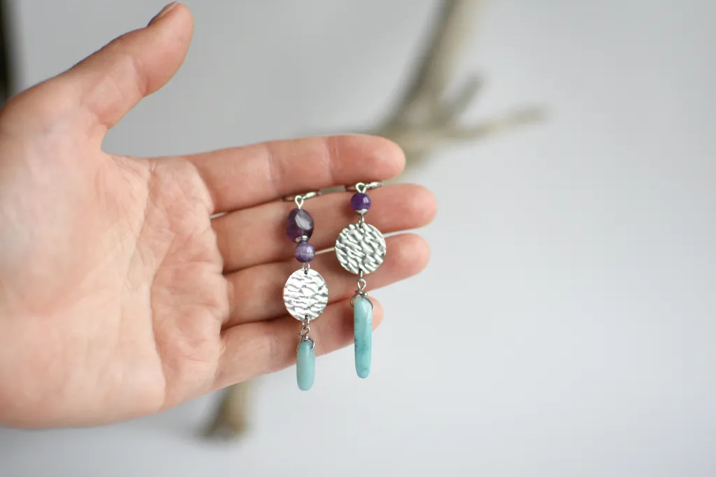 Серьги с амазонитом и аметистом