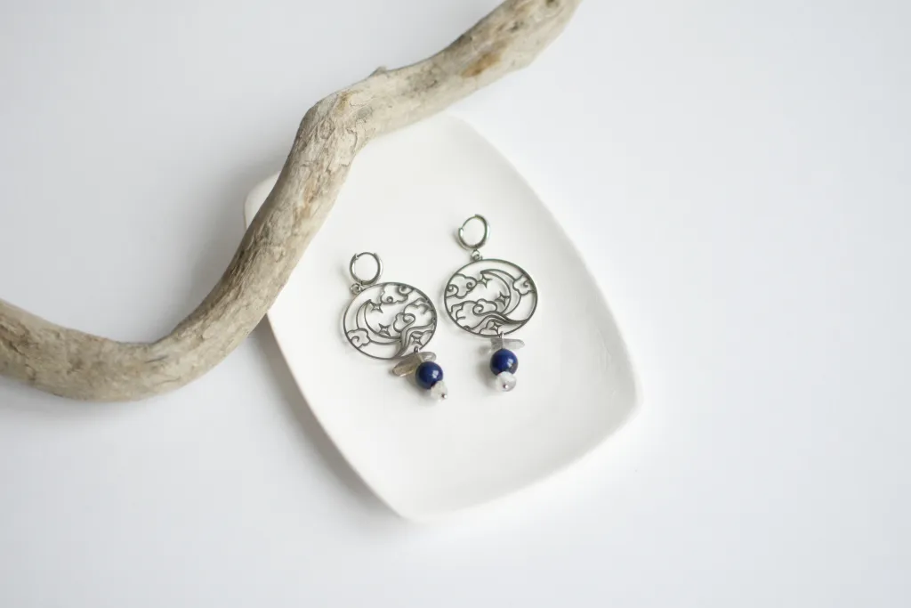 Серьги "Ночное небо" с натуральными камнями