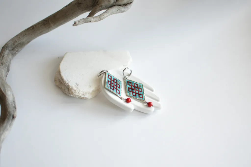 Серьги "Улзы" бирюзовые с кораллом