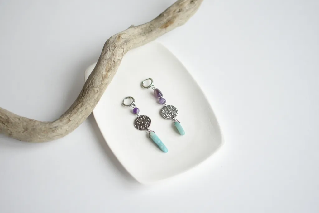 Серьги с амазонитом и аметистом