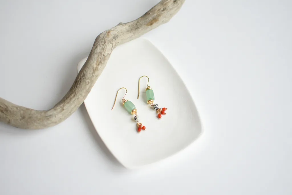 Серьги с авантюрином и кораллом