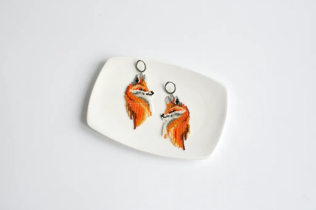 Серьги лисички из бисера