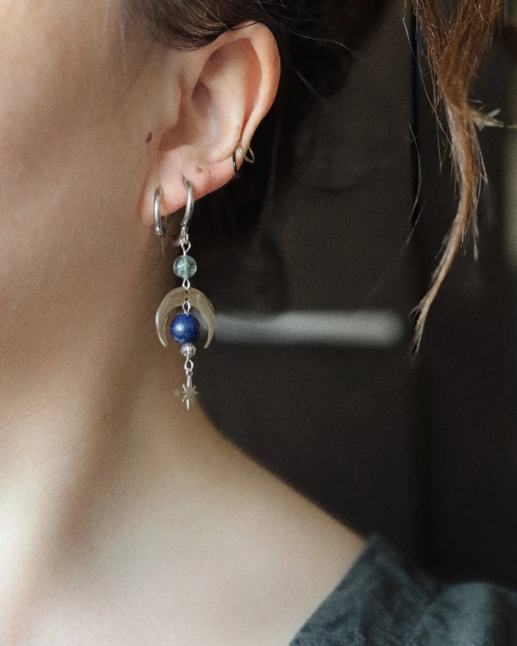 Серьги лунницы с лазуритом