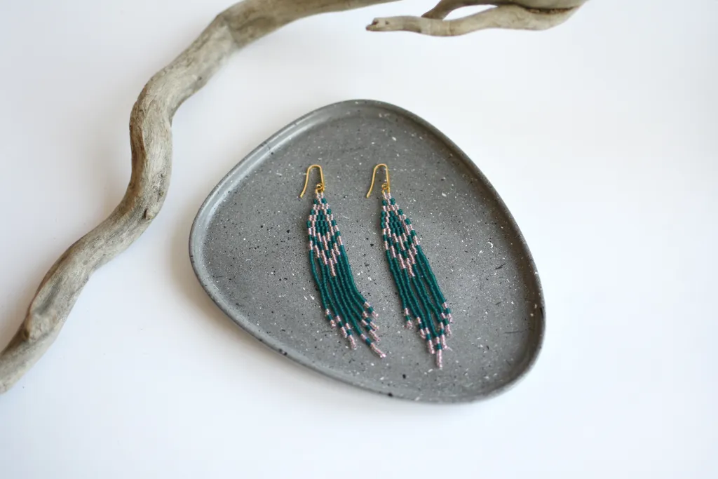 Сине-зелёные серьги из бисера