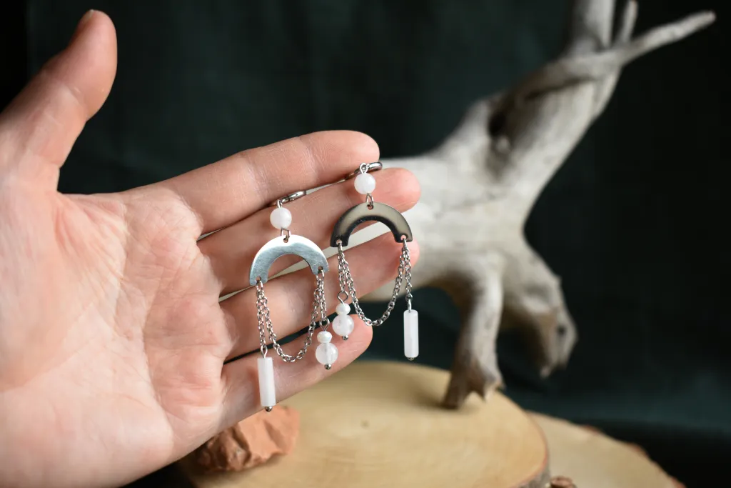 Серьги с белым кварцем