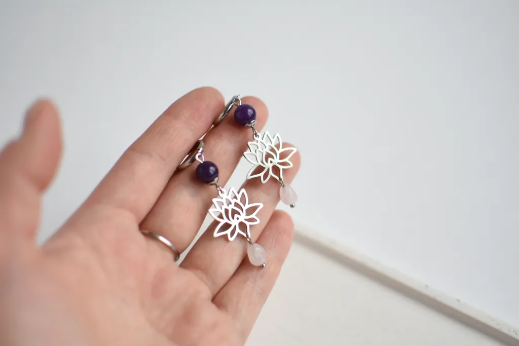 Серьги "Лотос" с кварцем