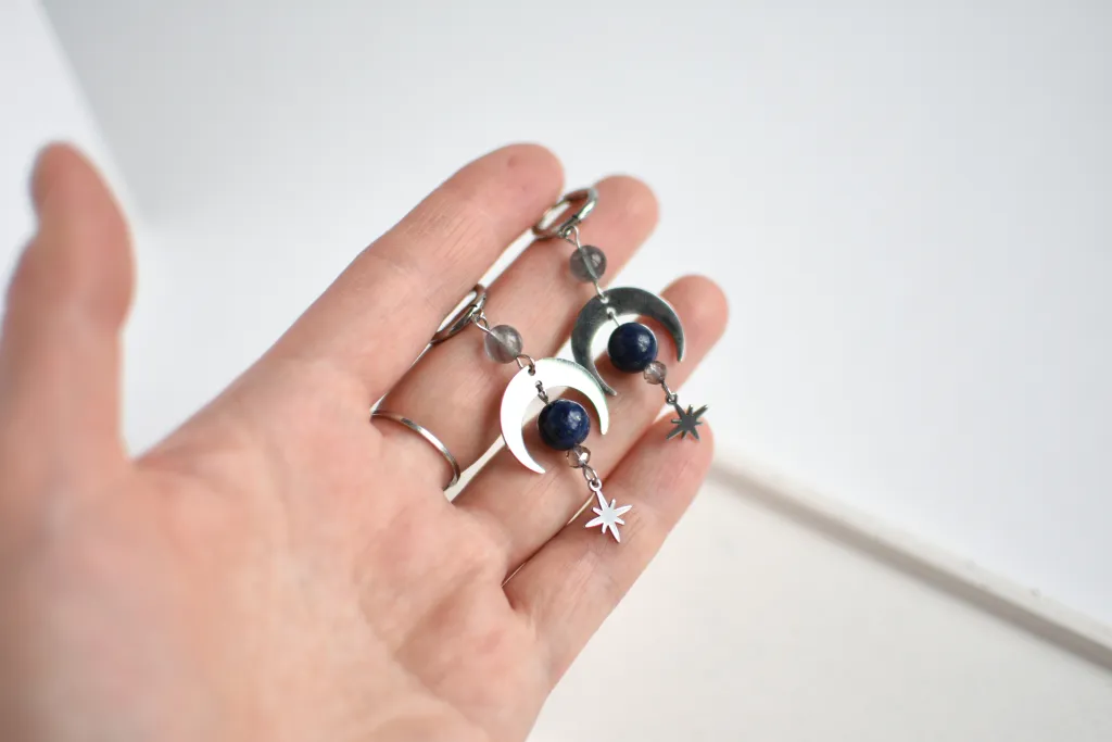 Серьги лунницы с лазуритом