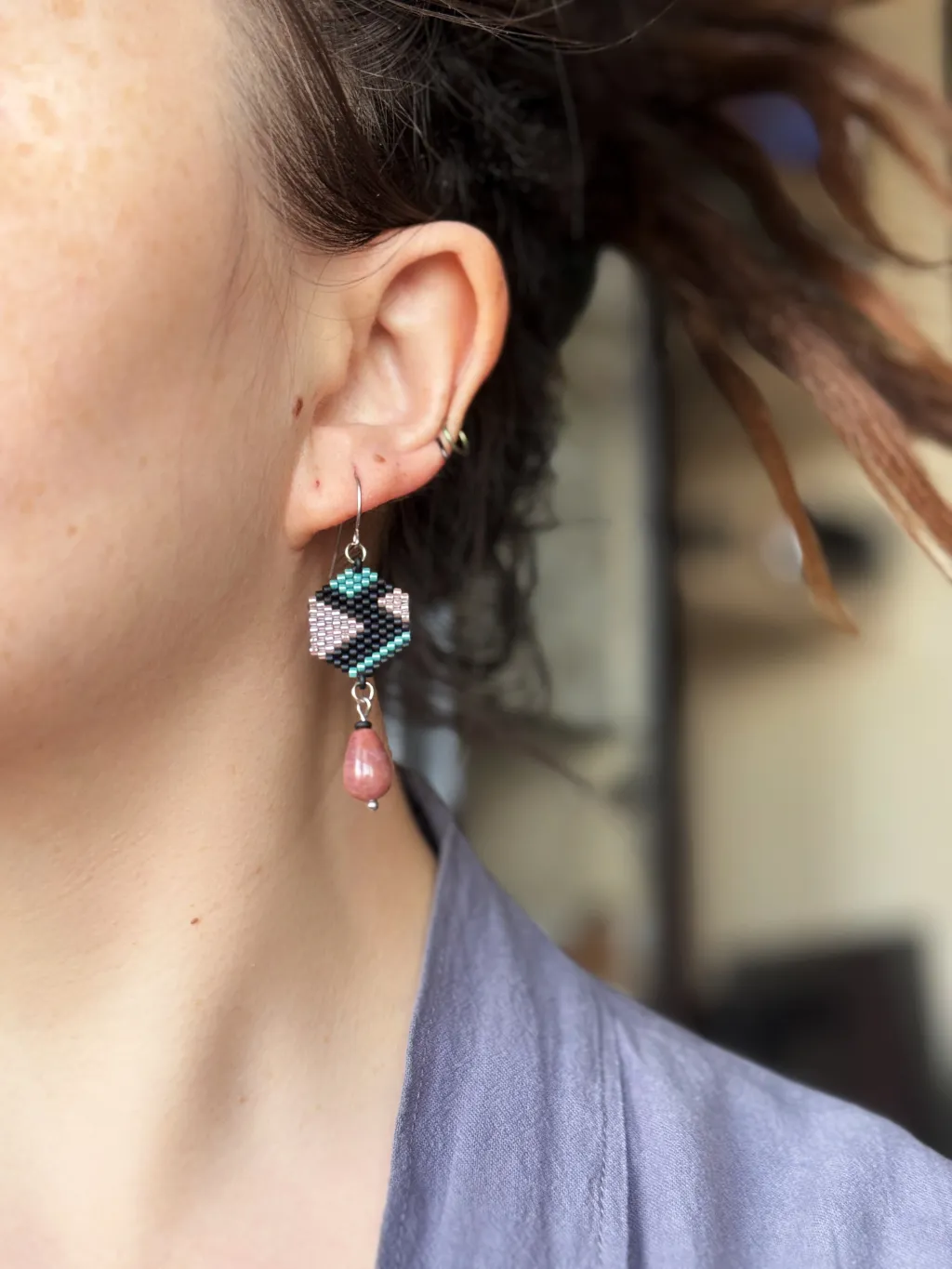 Серьги из бисера с индийской яшмой